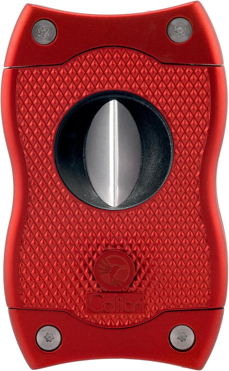 Premium SV-Cut 2 in 1 Cigar Cutter - Ergonomic Stainless Steel V-Cut and Straight Cut Style Spring-Loaded Blade, Ideal for up to 60+ Ring Gauge - Gift for Cigar Enthusiasts (Red)