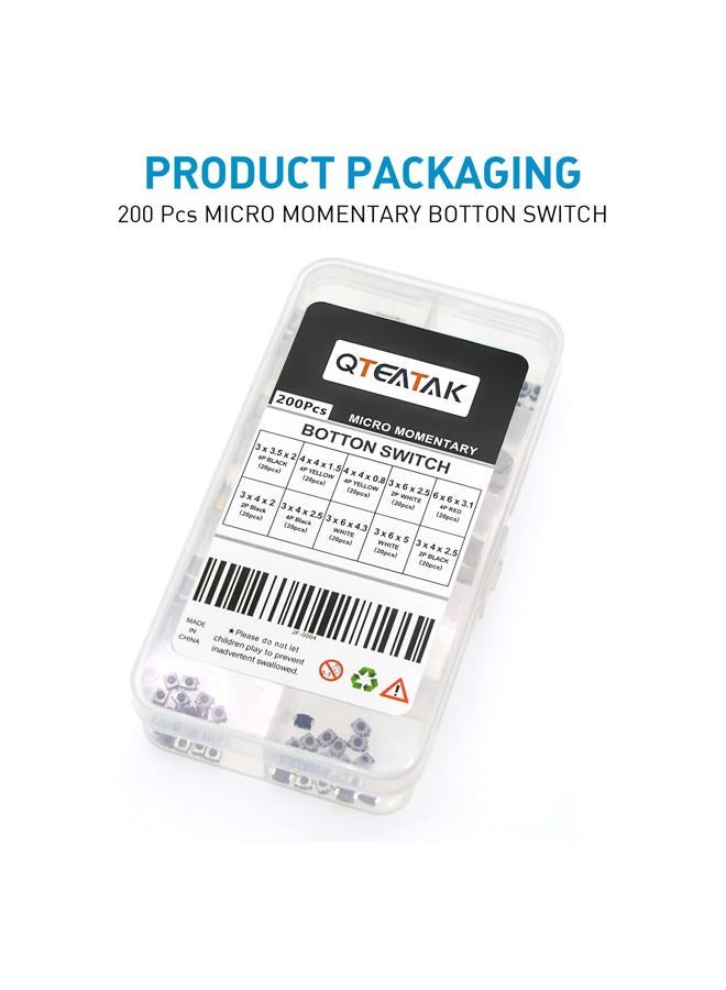 QTEATAK 200 قطعة 10 قيمة مفتاح دفع لحظي ميكرو تكتلي مجموعة متنوعة - Image 5
