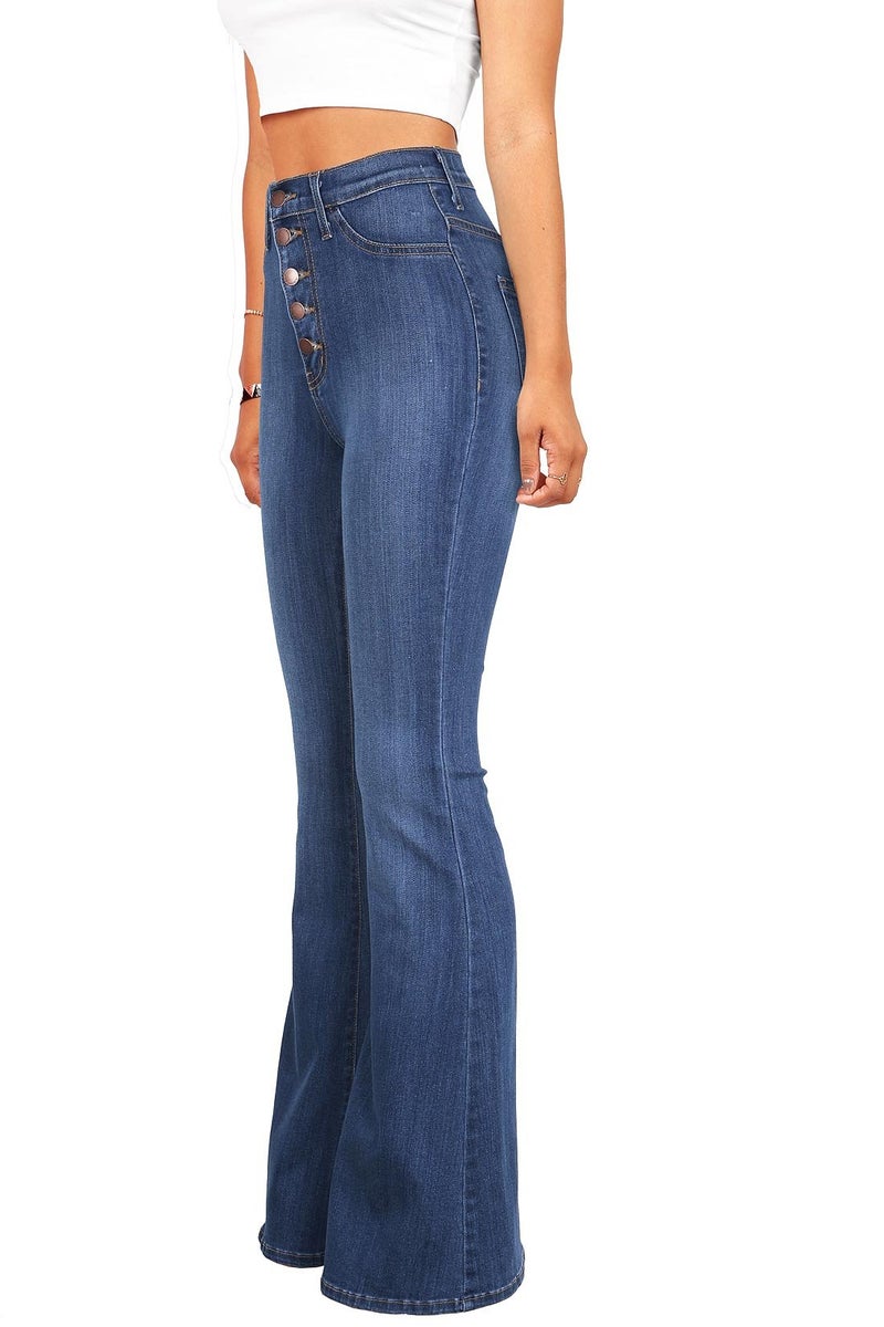 Vibrant Womenâ€™s Flare Denim Jeans â€“ High Waisted Button Up Bell Bottom Stretch Classic Flared Pants VP1115 MStone 11 - Image 3