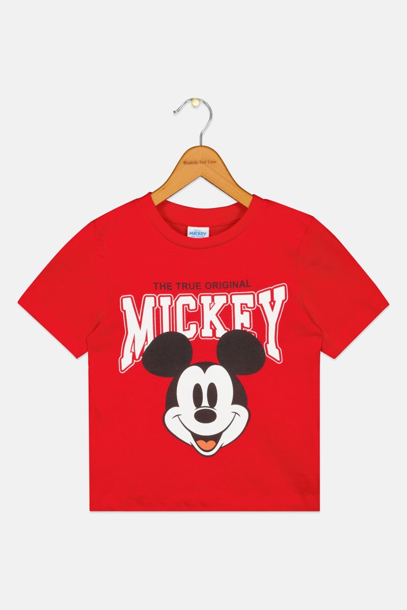 Disney Kids Boy Crew Neck Short Sleeve Mickey Mouse Print T-Shirt, Red - Image 2