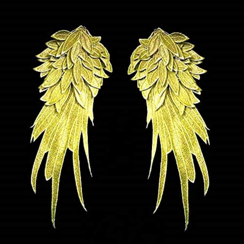 ZALALAA 1 Pair Large Gold Angel Wings Embroidery Patches 158x62 inches