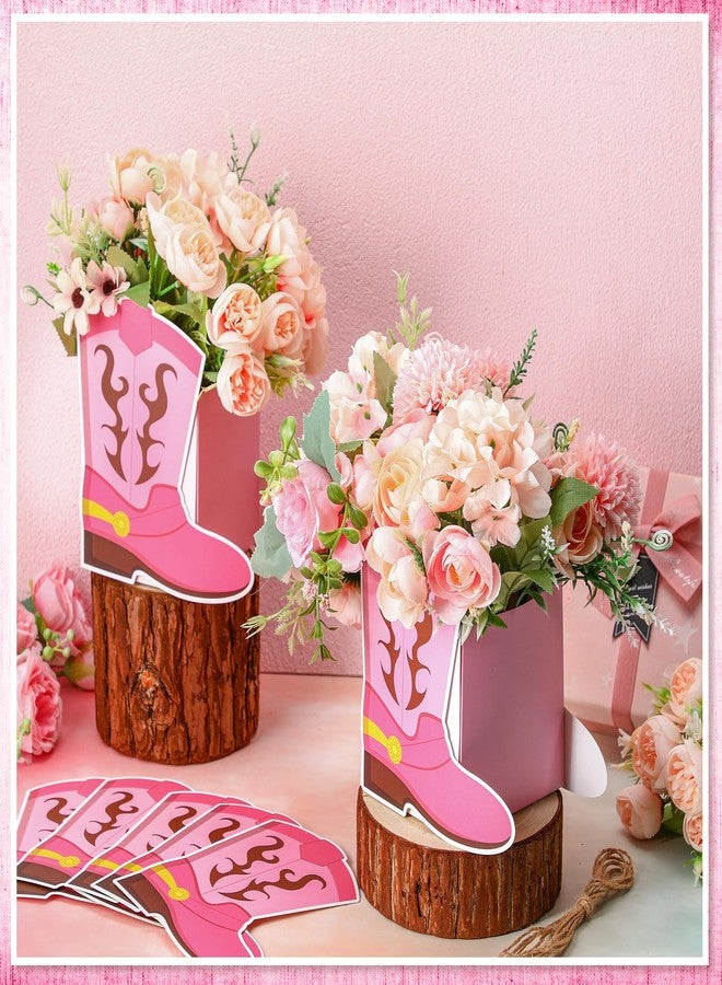 Weekgrat مجموعة من 8 صناديق زهور على شكل أحذية رعاة البقر الغربية، قطع مركزية، صناديق هدايا على شكل أحذية، زينة حفلات غربية، مزهريات، قطع مركزية للطاولة، لوازم حفلات الروديو، أعياد الميلاد، حفلات استقبال المولود، حفلات الزفاف (وردي) - Image 4