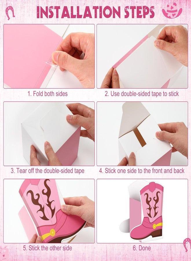 Weekgrat مجموعة من 8 صناديق زهور على شكل أحذية رعاة البقر الغربية، قطع مركزية، صناديق هدايا على شكل أحذية، زينة حفلات غربية، مزهريات، قطع مركزية للطاولة، لوازم حفلات الروديو، أعياد الميلاد، حفلات استقبال المولود، حفلات الزفاف (وردي) - Image 3