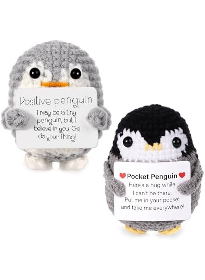 NIBEMINENT 2pcs Mini Positive Crochet Penguin, Emotional Penguin Funny Positive Support Penguin Hug Positive Knitted Potato Animals Knitted Penguin for Party Decoration Encouragement Gift - Image 1
