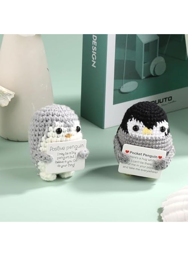 NIBEMINENT 2pcs Mini Positive Crochet Penguin, Emotional Penguin Funny Positive Support Penguin Hug Positive Knitted Potato Animals Knitted Penguin for Party Decoration Encouragement Gift - Image 4
