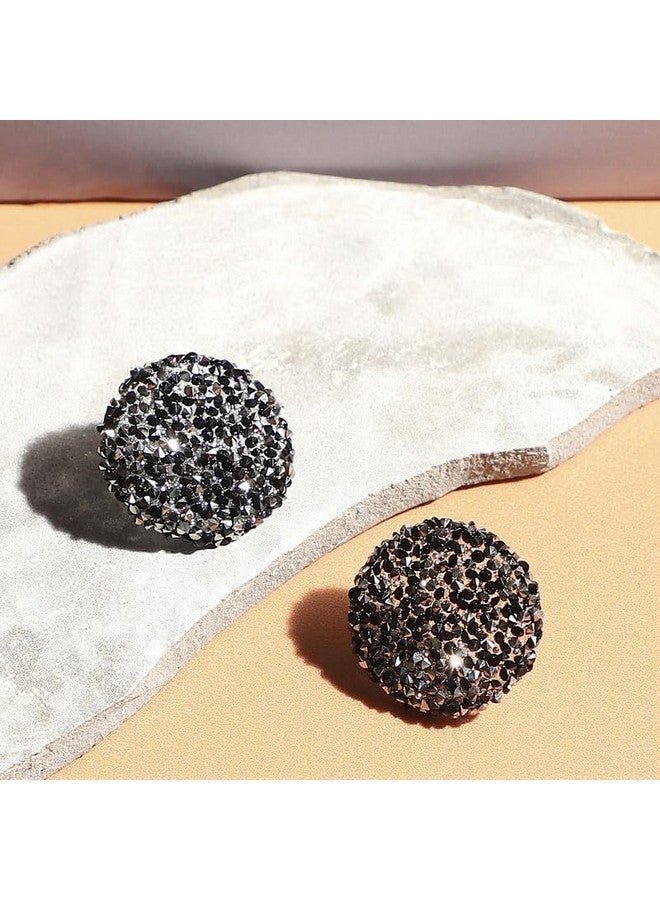 SOHI Women's Embellished Cluster Circular Stud Earrings For Casual Wear | Black Colour | Acrylic Material | Push Pin Closure | Artificial Stones Earrings | Fashion Stud Earrings For Woman & Girls - Image 3