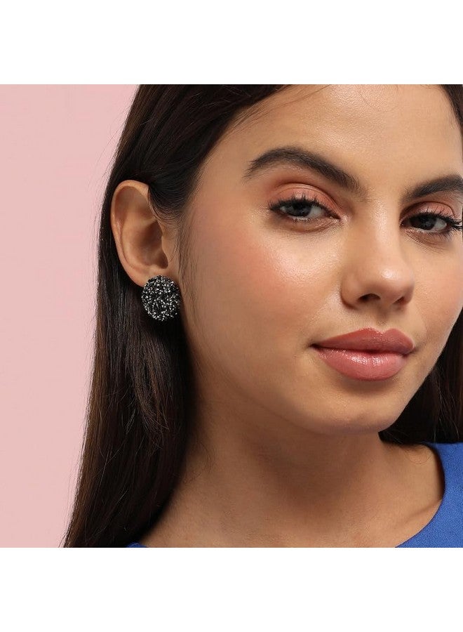 SOHI Women's Embellished Cluster Circular Stud Earrings For Casual Wear | Black Colour | Acrylic Material | Push Pin Closure | Artificial Stones Earrings | Fashion Stud Earrings For Woman & Girls - Image 2