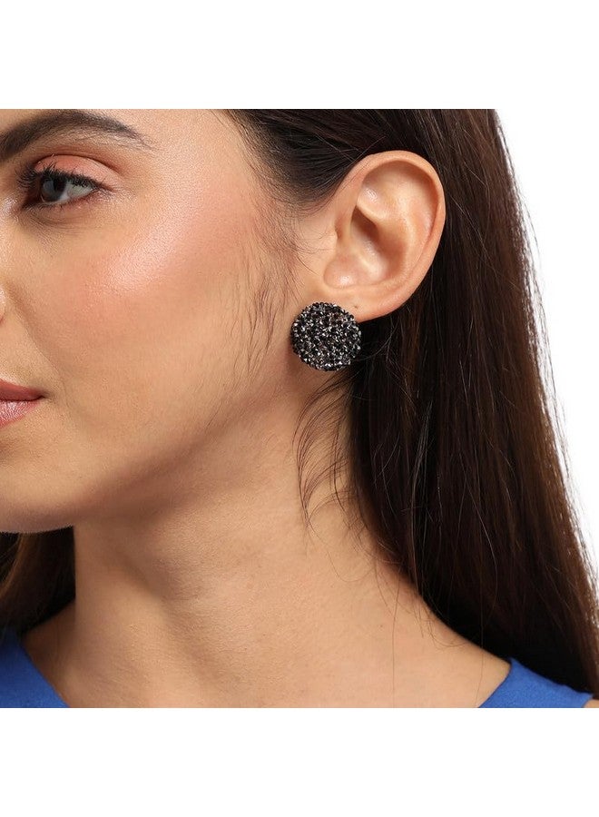 SOHI Women's Embellished Cluster Circular Stud Earrings For Casual Wear | Black Colour | Acrylic Material | Push Pin Closure | Artificial Stones Earrings | Fashion Stud Earrings For Woman & Girls - Image 5