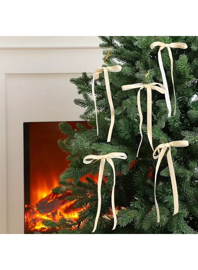 20Pcs Beige Vintage Christmas Tree Bows Durable Polyester Ribbon For Wreath Gift Wrapping - Image 3