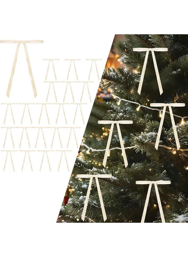 20Pcs Beige Vintage Christmas Tree Bows Durable Polyester Ribbon For Wreath Gift Wrapping - Image 1