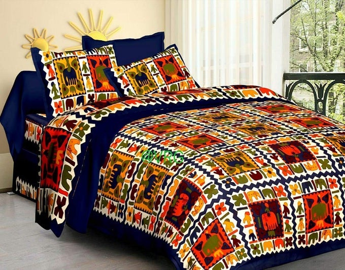 HOMESHOP 100 PURE COTTON RAJASTHANI TRADITION QUEEN SIZE DOUBLE BEDSHEETS WITH 2 PILLOW COVERS QUEEN SIZE JAIPURI BEDSPREADS
