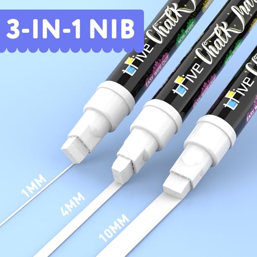 TFIVE White Liquid Chalk Markers - 2 Pack Jumbo Chalk Pens with 10mm 3 in 1 Nib Wide Tips, Dry & Wet Erase Marker Pens for Glass, Chalkboard, BlackBoard, Windows, Calendar, Pumpkin, Mirror - Image 3