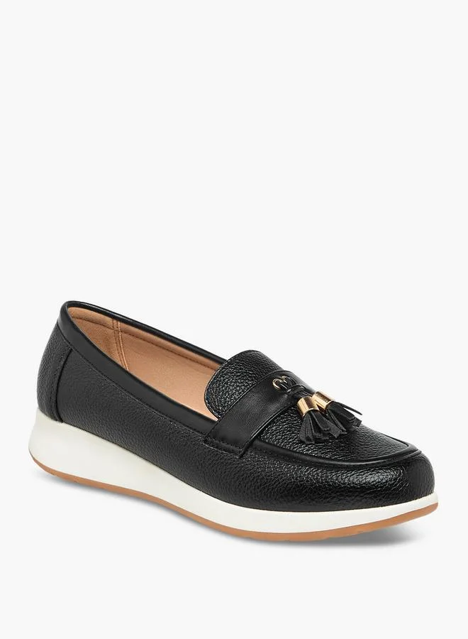 Flora Bella By Shoexpress Textured Slip-On Loafers with Tassel Accent