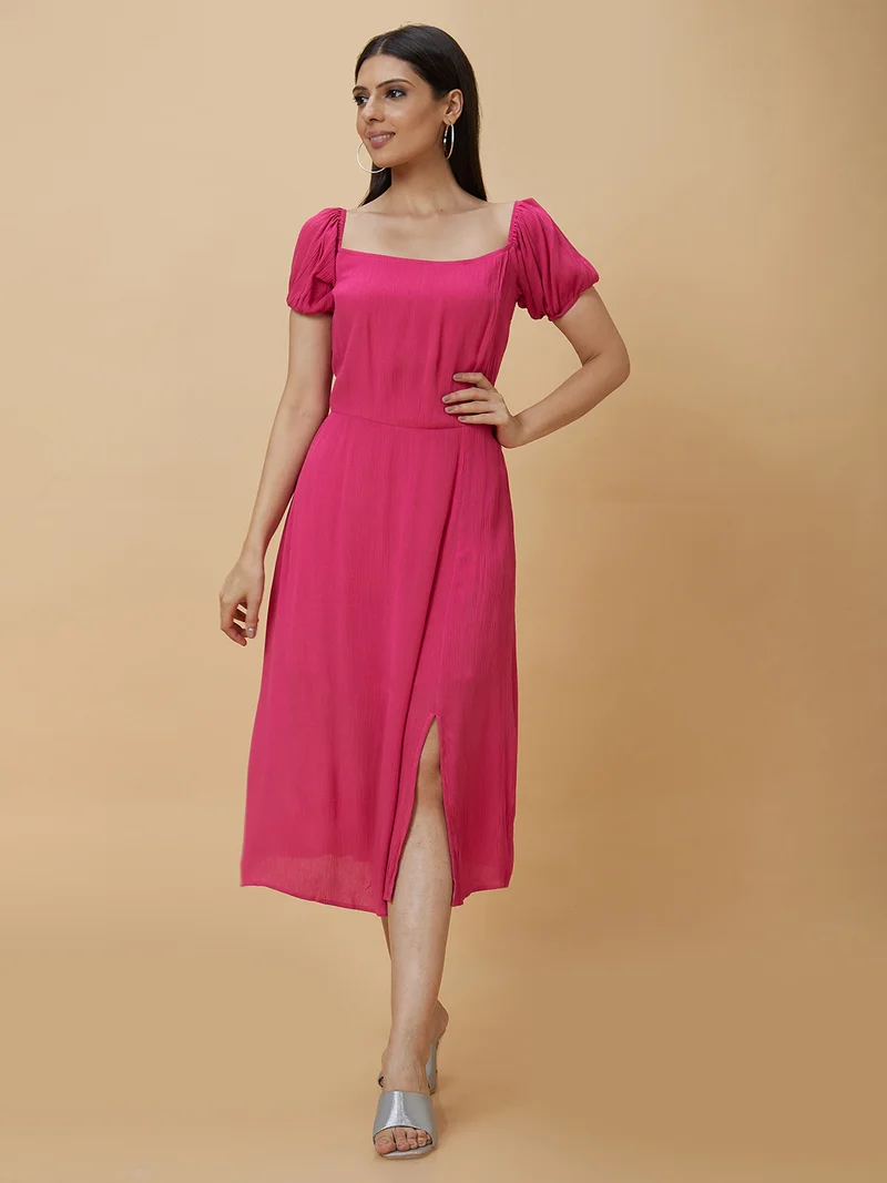 globus Women Square Neck A-Line Midi Dress