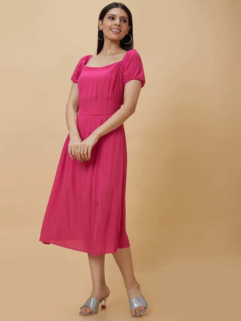 globus Women Square Neck A-Line Midi Dress