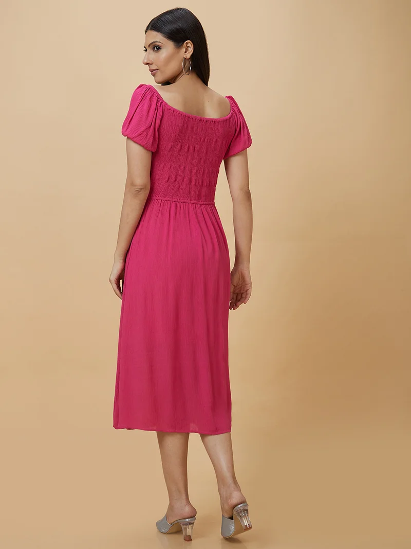 globus Women Square Neck A-Line Midi Dress