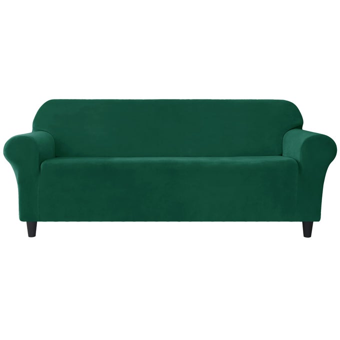 Stretch Sofa Slipcover Soft Thick Velvet Couch Sofa Cover Furniture Protector with Elastic Bottom for Pets Kids Green L