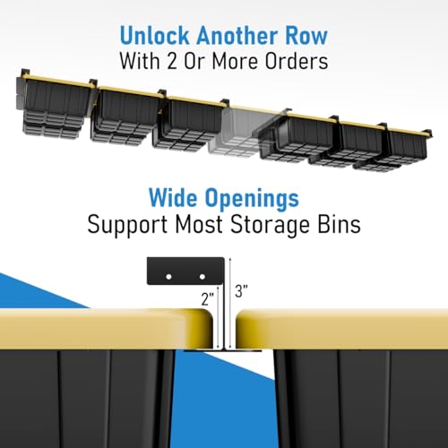 HANDT Overhead Garage Storage Rack, Connectable Heavy Duty Metal Ceiling Rails For Garage Storage Organization Shelving System, Hanging Racks For Tote Containers, Supports Up To 3 Bins, 2 Sets Black - Image 3