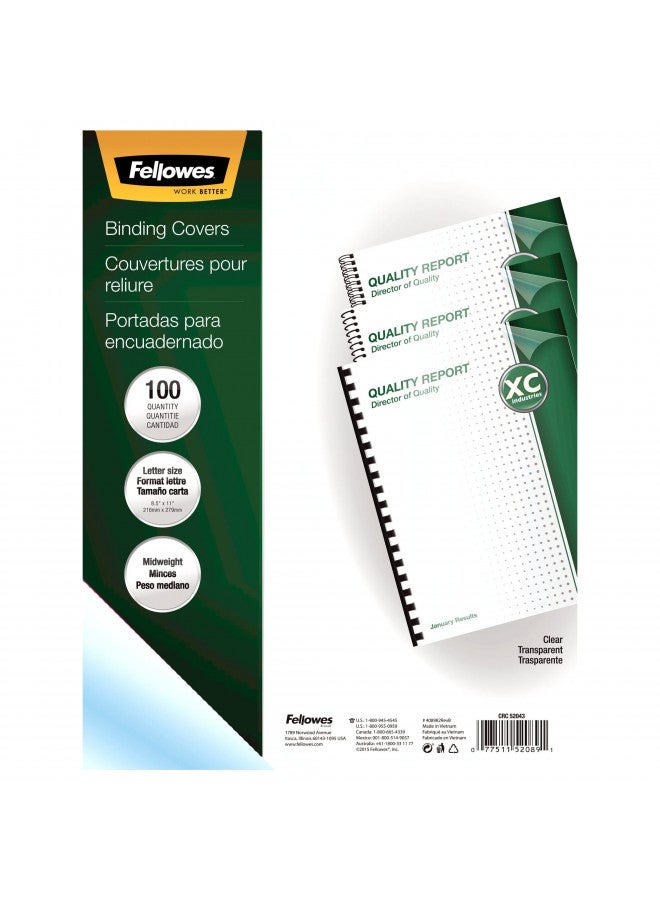 Fellowes 52089 Binding Presentation Covers, 8mil, Letter, 100 Pack, Clear - Image 1