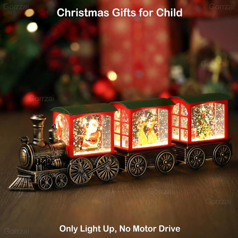 Gorrzai Train Snow Globe Christmas Snow Globe Lantern with Auto 6H Timer and Manual Glitter, Lighted Christmas Decorations Indoor with Santa Claus Reindeer Tree for Home Tabletop, Battery Operated - Image 2