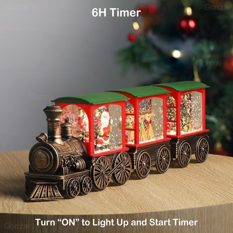 Gorrzai Train Snow Globe Christmas Snow Globe Lantern with Auto 6H Timer and Manual Glitter, Lighted Christmas Decorations Indoor with Santa Claus Reindeer Tree for Home Tabletop, Battery Operated - Image 4