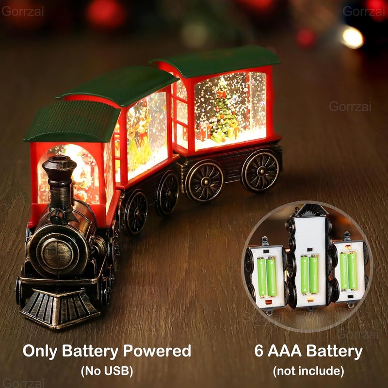 Gorrzai Train Snow Globe Christmas Snow Globe Lantern with Auto 6H Timer and Manual Glitter, Lighted Christmas Decorations Indoor with Santa Claus Reindeer Tree for Home Tabletop, Battery Operated - Image 3