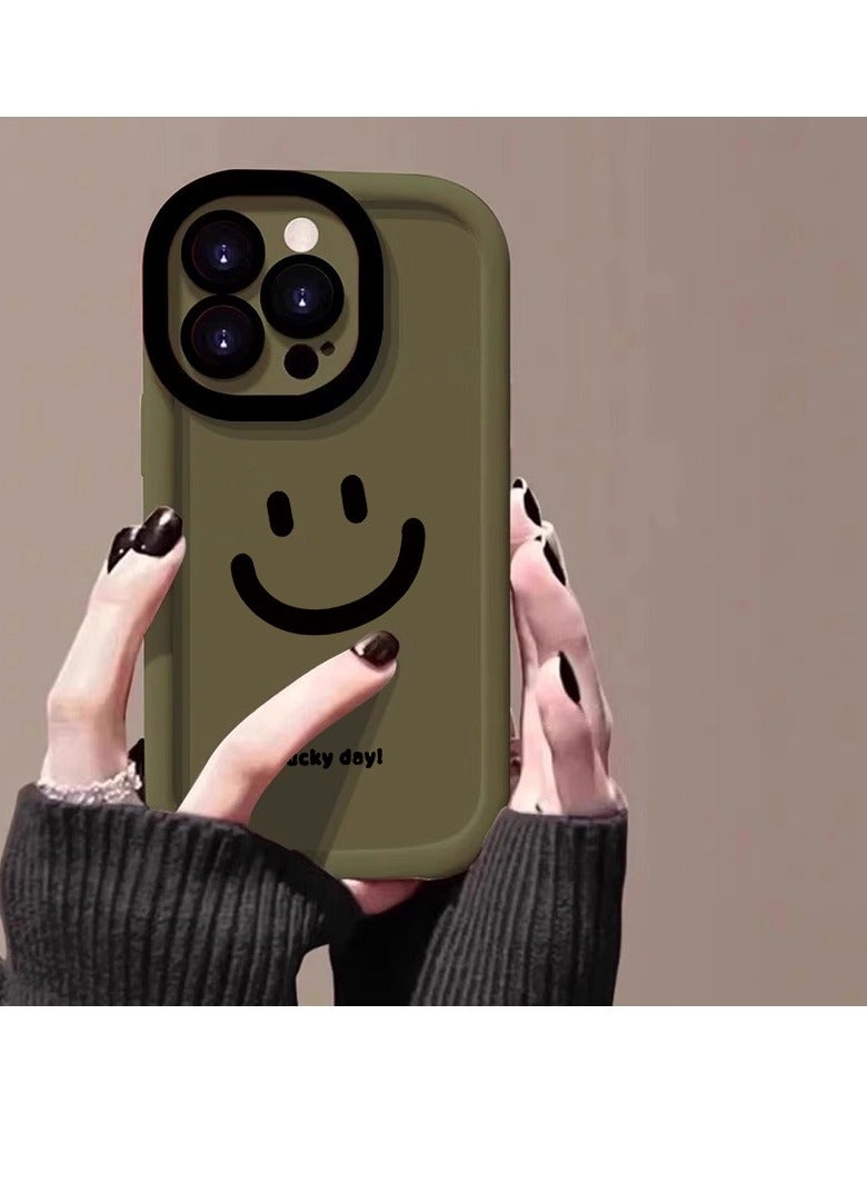 NIBEMINENT Lucky Smiley Protective TPU Case Cover For iPhone 14, Military Green