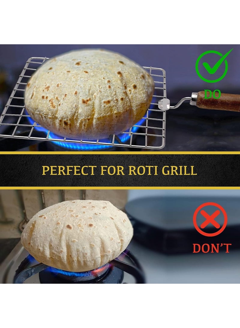Cloudzy Cloudzy Roaster Barbecue Net Grill Steel Wire Roasting Net Charcoal Hand Warmer Rack BBQ Accessories Fish Burner Papad Jali Paneer Tandoor Net with Wooden Handle Square  - Image 2