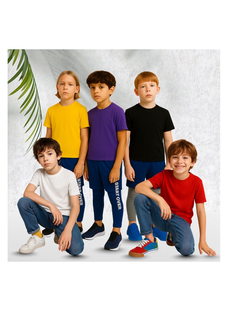 برينت شوب فور مي مجموعة تي شيرت للأولاد الصغار مكونة من 5 قطع - تي شيرت قطني بأكمام قصيرة - رقبة دائرية - تي شيرت سادة للأولاد والبنات للجنسين - Image 4