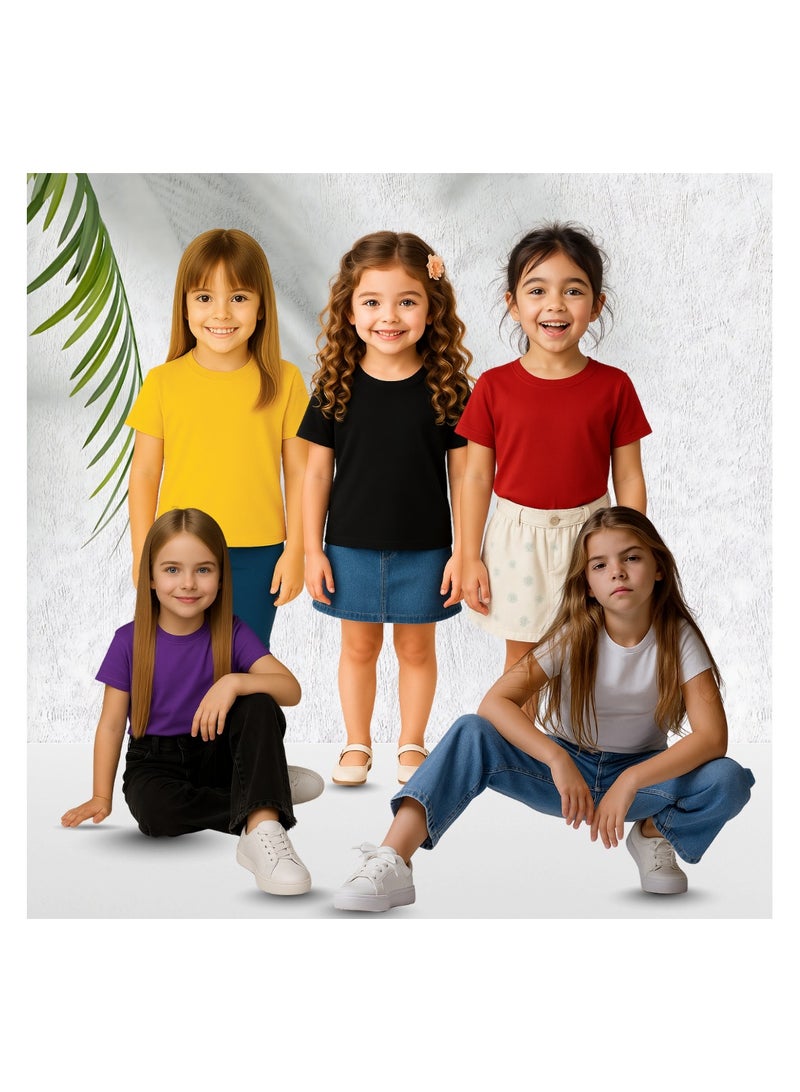 برينت شوب فور مي مجموعة تي شيرت للأولاد الصغار مكونة من 5 قطع - تي شيرت قطني بأكمام قصيرة - رقبة دائرية - تي شيرت سادة للأولاد والبنات للجنسين - Image 5