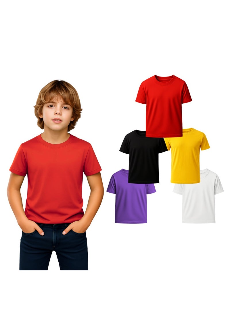 برينت شوب فور مي مجموعة تي شيرت للأولاد الصغار مكونة من 5 قطع - تي شيرت قطني بأكمام قصيرة - رقبة دائرية - تي شيرت سادة للأولاد والبنات للجنسين - Image 1