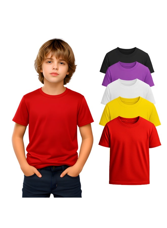 برينت شوب فور مي مجموعة من 5 تيشرتات للأولاد - تيشرتات قطنية ناعمة برقبة دائرية وأكمام قصيرة للارتداء اليومي - مقاس مريح للمدرسة والاستخدام اليومي واللعب في الهواء الطلق ورحلات نهاية الأسبوع والسفر - Image 1