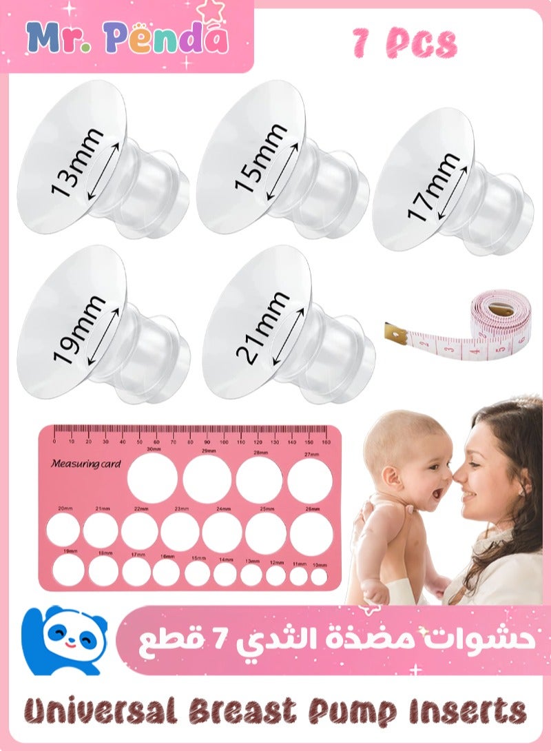 السيد باندا حشوات مضخة الثدي، 7 قطع طقم تحديد مقاس الثدي (13 ملم، 15 ملم، 17 ملم، 19 ملم، 21 ملم) مع مسطرة قياس الحلمة، حشوات سيليكون للرضاعة خالية من BPA متوافقة مع موم كوزي S12/S9 وسبيكترا، محول مقاس مضخة الثدي لتصغير قمع 24 ملم، ملحقات شفاط الحليب الأساسية للأمهات (شفاف) - Image 1
