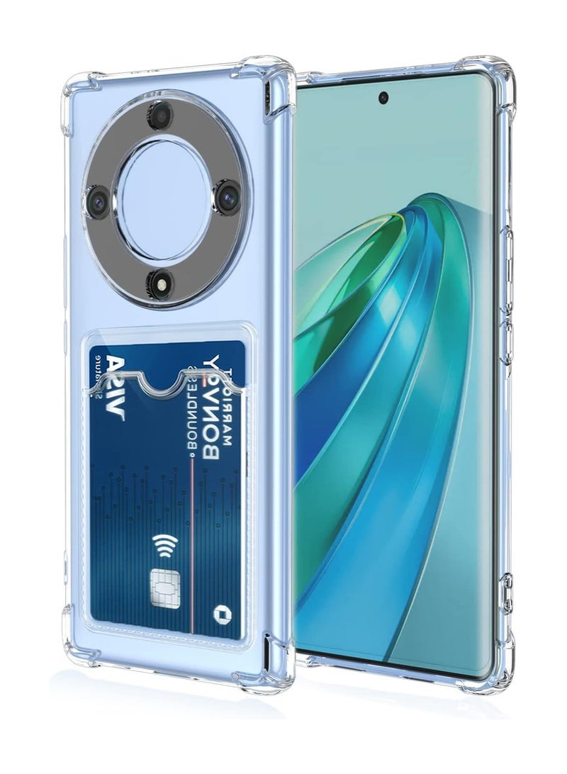 Clear Wallet Phone Case for Honor X9a 5G Upgrade Card Slot Case Slim Fit Protective Soft TPU Shockproof Cover with Cute Card Holder Transparent 
