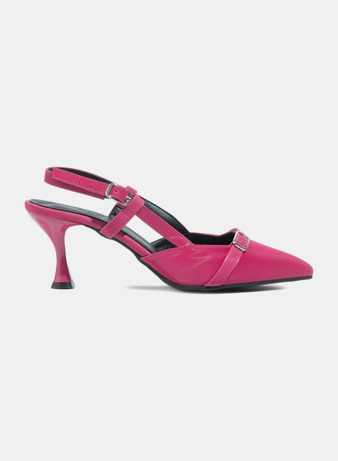Flared Heel Pointy Buckle Slingback