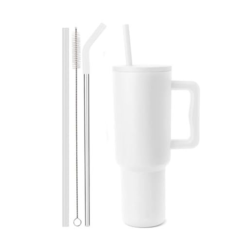 Vasukie 1200 ML Stainless Steel Tumbler with Handle and Lid,2 Straw | 100% Leakproof Travel Mug Water Cup for Gym, Office & Outdoor Use (White) - Image 1