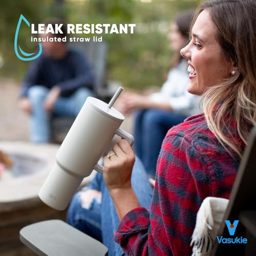 Vasukie 1200 ML Stainless Steel Tumbler with Handle and Lid,2 Straw | 100% Leakproof Travel Mug Water Cup for Gym, Office & Outdoor Use (White) - Image 5