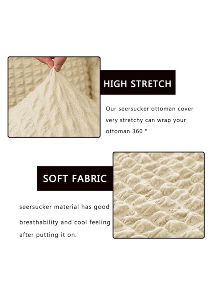 general High Stretch Embossed Fabric Foot Cover Base Stool Cover Rectangular Shape for Home Decoration Modern Furniture Protector for Bedroom Living Room Balcony (Cream Color) - Image 2