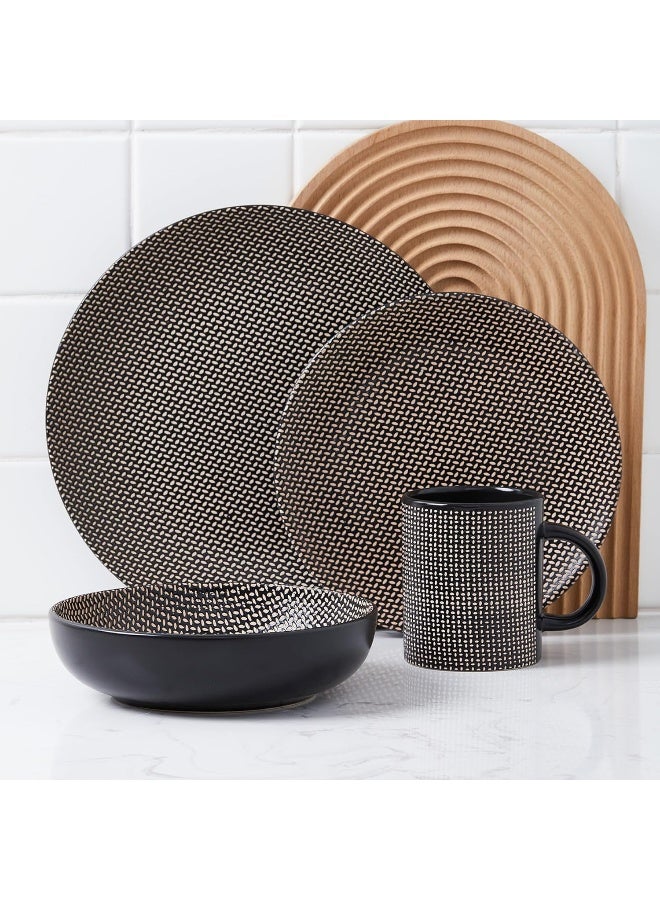 Stone Lain Daisy Stoneware 32piece Round Dinnerware Set Brown and Black - Image 3