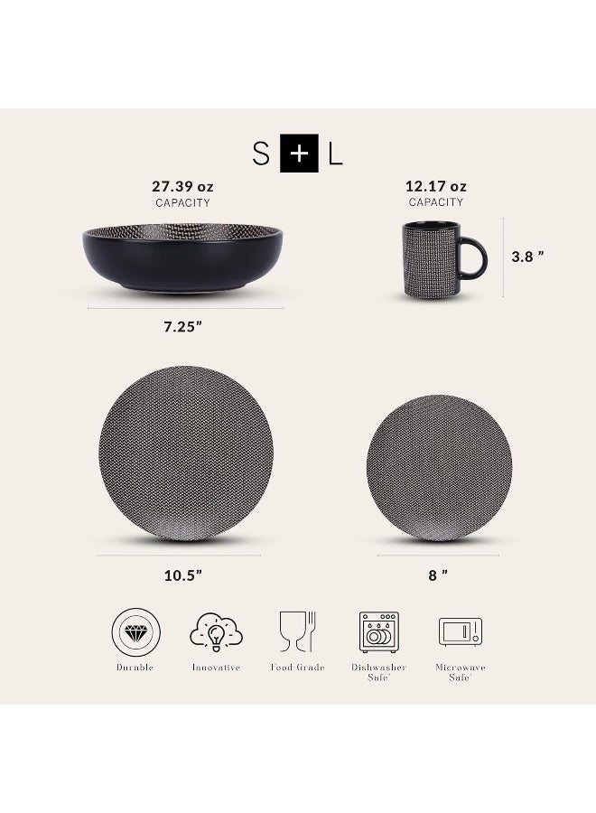 Stone Lain Daisy Stoneware 32piece Round Dinnerware Set Brown and Black - Image 2