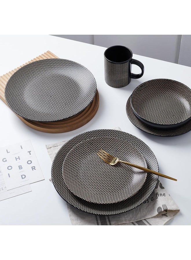 Stone Lain Daisy Stoneware 32piece Round Dinnerware Set Brown and Black - Image 4