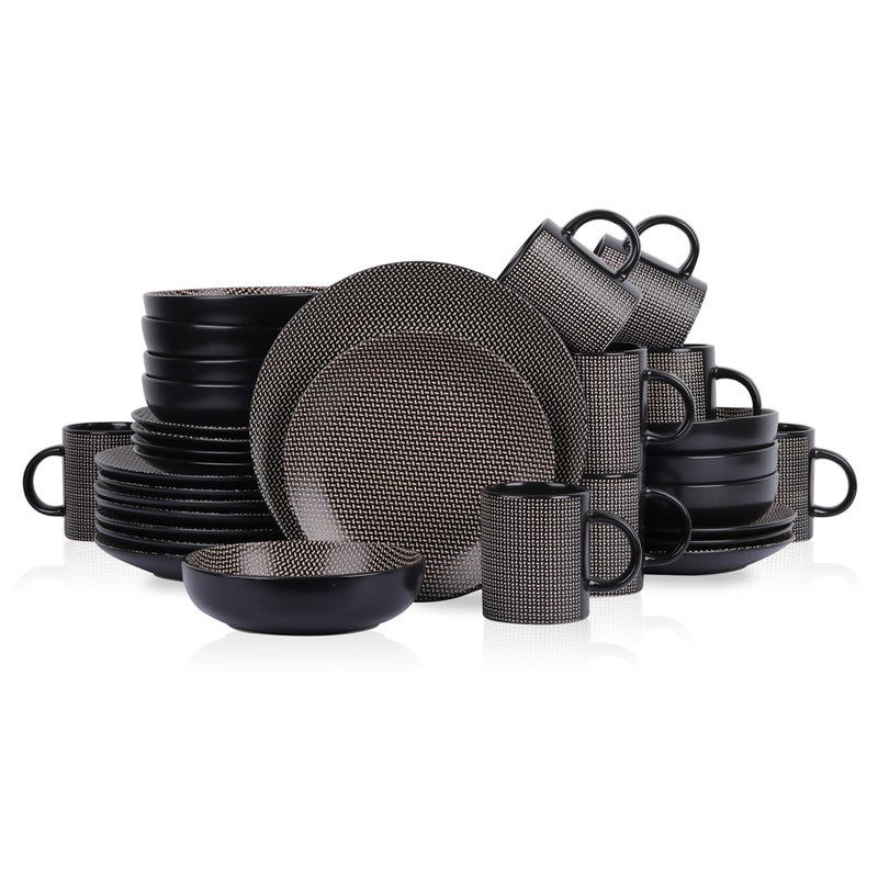 Stone Lain Daisy Stoneware 32piece Round Dinnerware Set Brown and Black - Image 1