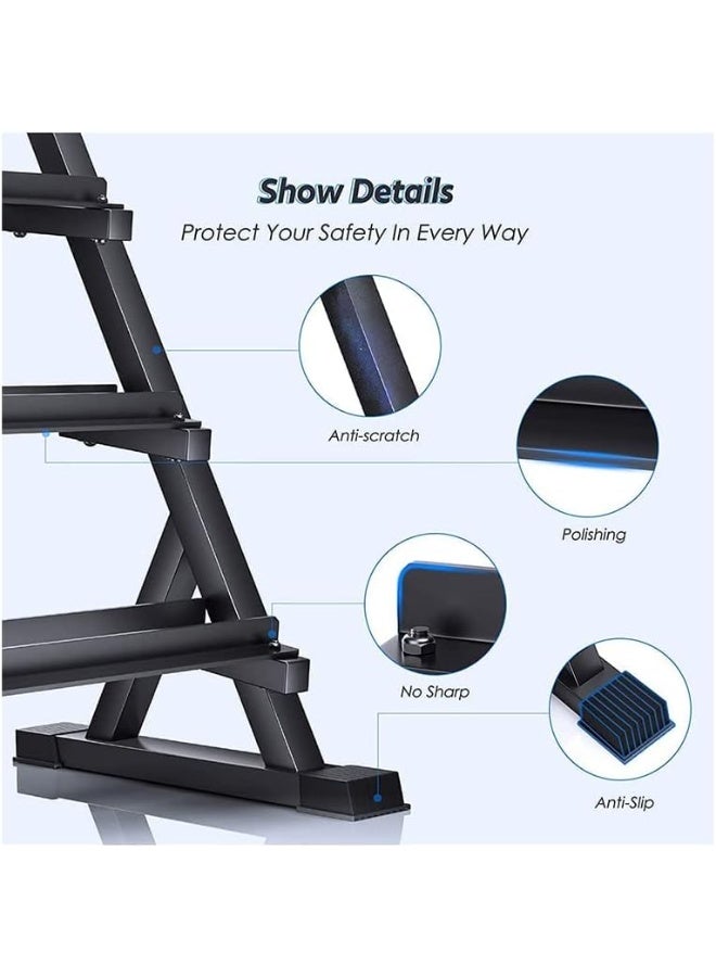 1441 فيتنس رف دمبل من 1441 فيتنس بروسبورتس 3 طوابق لتخزين 8 أزواج – حامل أثقال قوي ومتعدد المستويات – منظم دمبل مدمج للمنزل والنادي الرياضي – إطار فولاذي متين يتحمل حتى 500 كجم – تصميم موفر للمساحة ومناسب لجميع أنواع الدمبل - Image 4