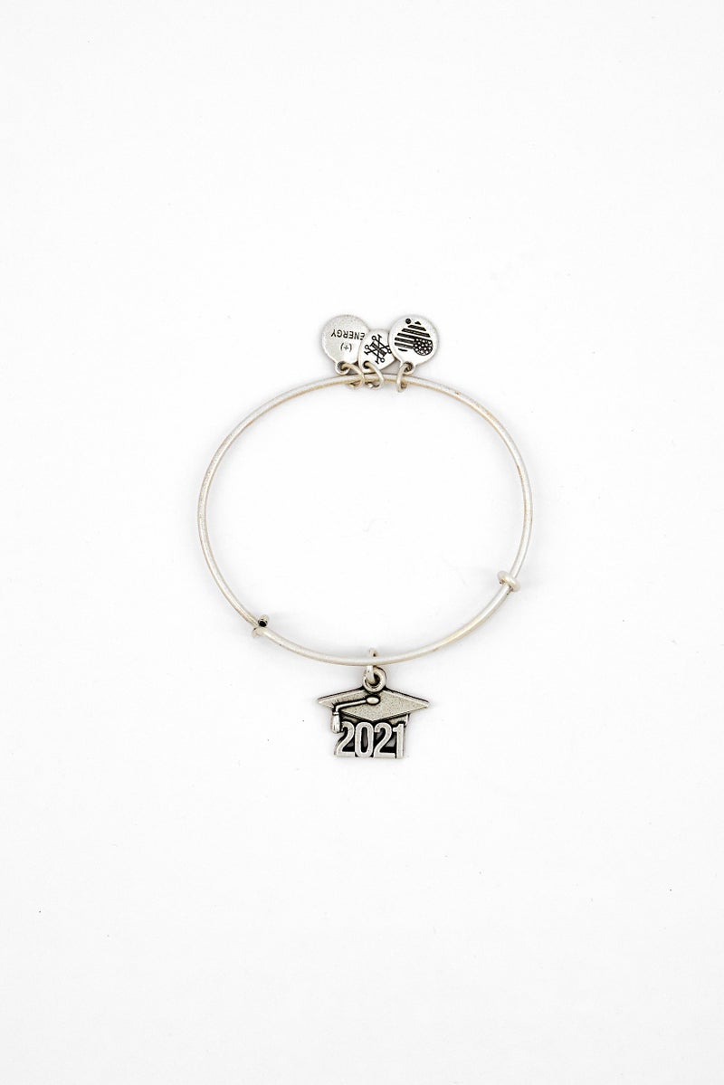ALEX AND ANI 2021 Graduation Cap Charm Bangle Bracelet, Silver - Image 2