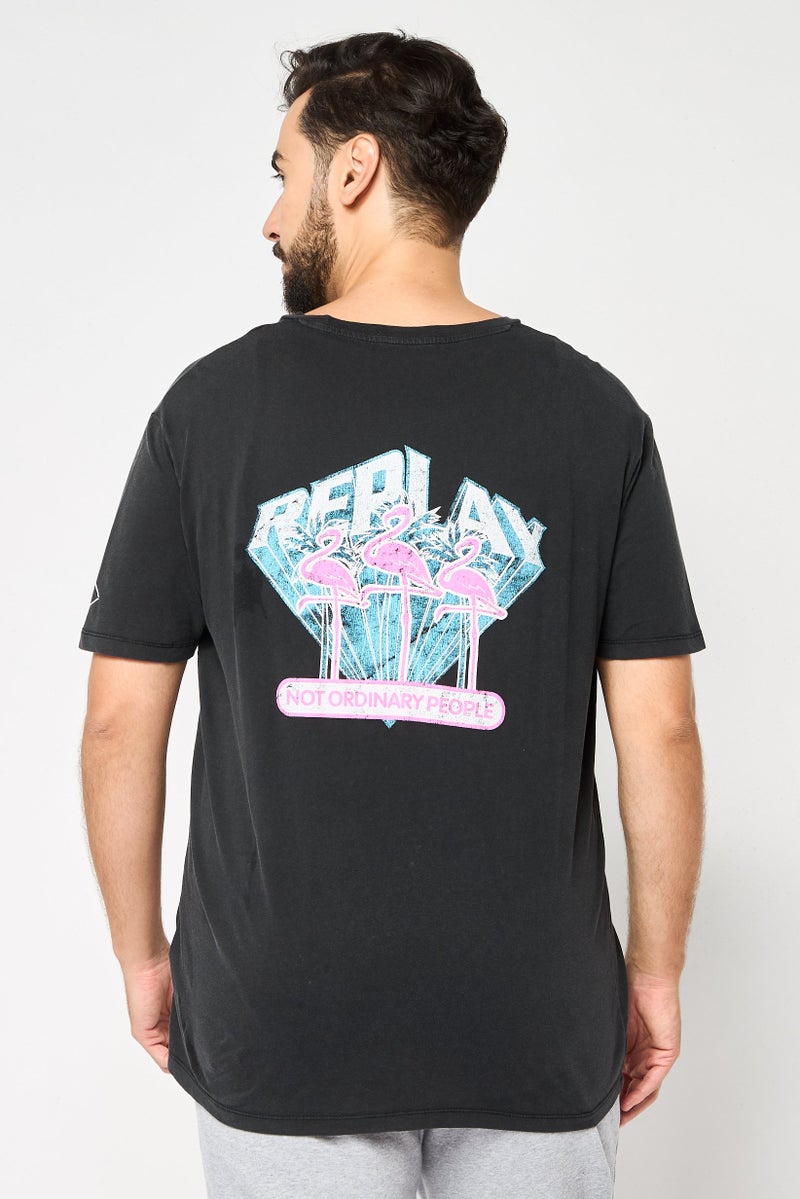 Replay Men Crew Neck Short Sleeve Graphic Print T-Shirt, Vintage Black - Image 2