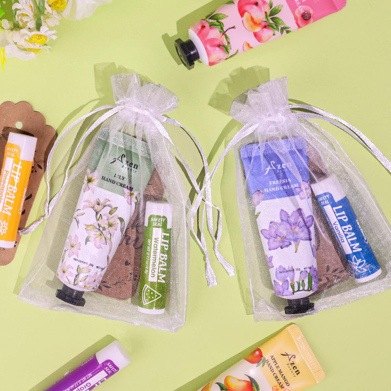 AZEN 16 Sets Bulk Gifts, Hand Cream and Lip Balm Bulk Set with Organza Bag Thank You Card, Baby Shower Wedding Gifts for Guests, Bridal Wedding Favors for Guests,Thank You Gift for Women - Image 5