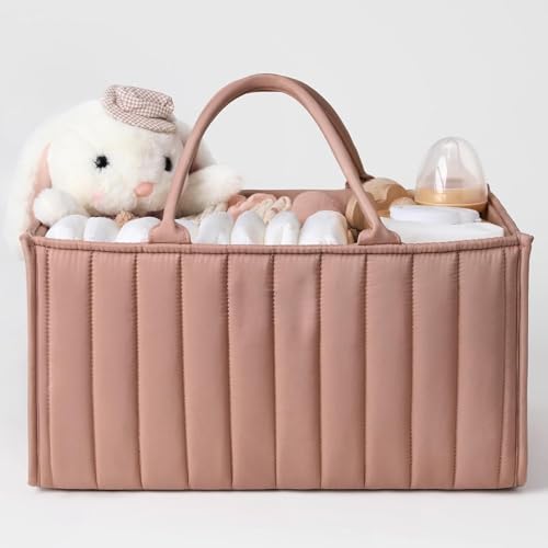 Prplet Baby Diaper Organizer Caddy Baskets – Large Nursery Storage Basket with Handles, Removable Dividers & Multiple Compartments | Diaper Bag for New born Essentials, Toys, Wipes, Bottles (Pink) - Image 1