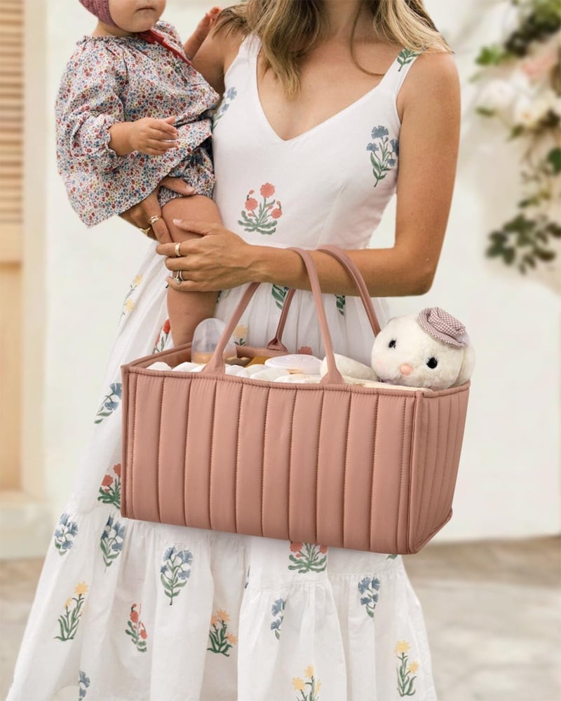 Prplet Baby Diaper Organizer Caddy Baskets – Large Nursery Storage Basket with Handles, Removable Dividers & Multiple Compartments | Diaper Bag for New born Essentials, Toys, Wipes, Bottles (Pink) - Image 5