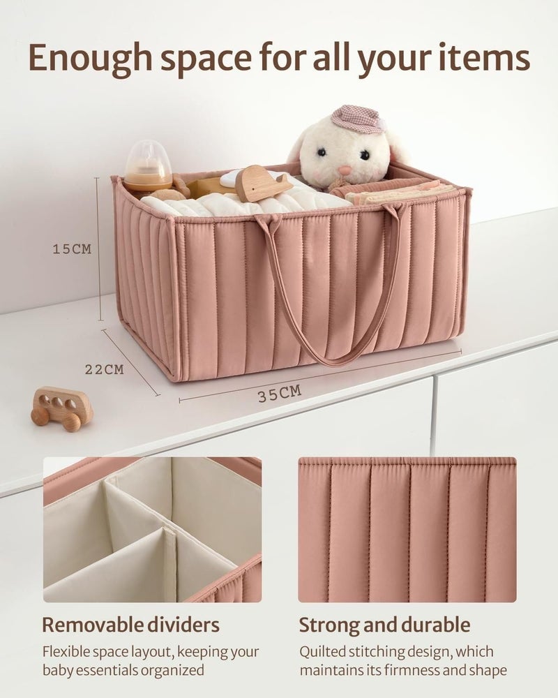 Prplet Baby Diaper Organizer Caddy Baskets – Large Nursery Storage Basket with Handles, Removable Dividers & Multiple Compartments | Diaper Bag for New born Essentials, Toys, Wipes, Bottles (Pink) - Image 3