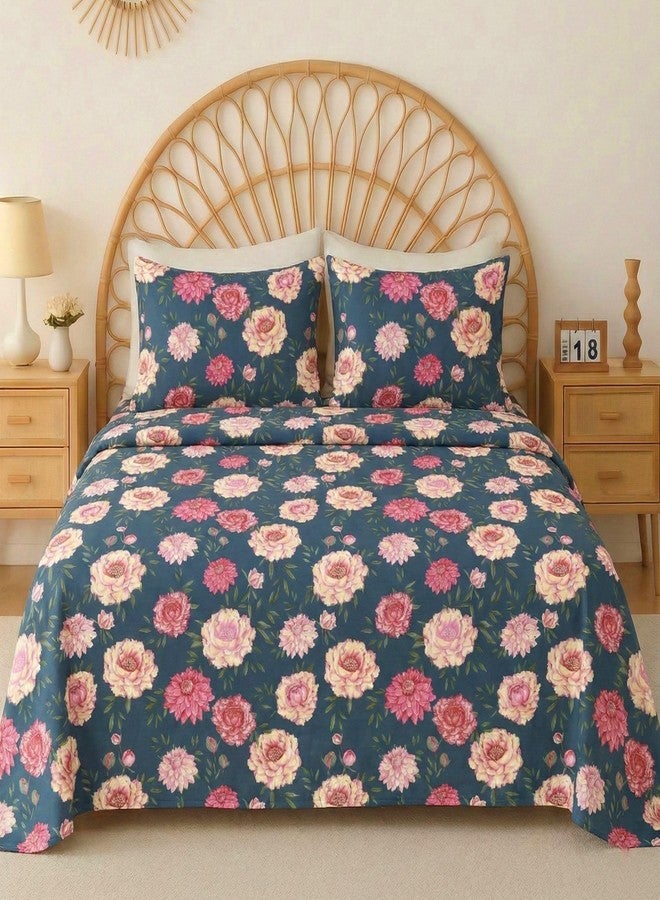 VAS COLLECTIONS Cloud Cotton Double Bedsheet 180 TC | Soft & Breathable Cotton Bedding Set with 2 Pillow Covers | Elegant Floral Printed Bed Sheet for Bedroom & Home | 90 x 90 Inches (Midnight Bloom) - Image 1